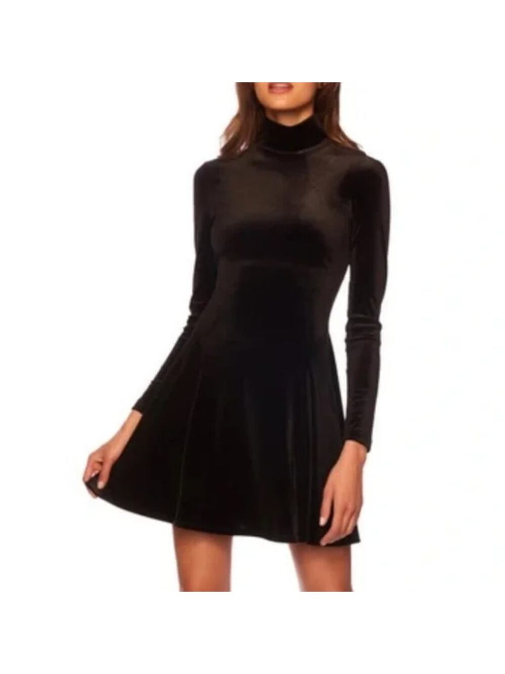 Susana Monaco Black Velvet Mock Neck Fit and Flare Mini Dress - Size S - NWT
